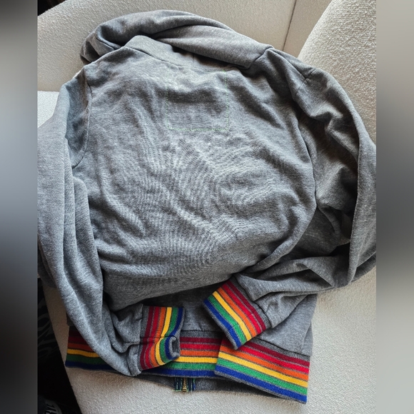 Aviator Nation, 6 Stripe Heather Gray Zip Hoodie, Size Medium - Picture 3 of 5